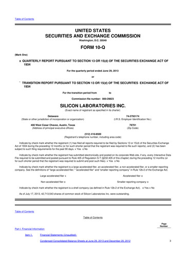 Thumbnail Silicon Labs
 10-Q Quarterly Report FY2013 
