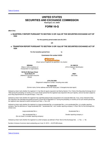 Thumbnail 1st Source
 10-Q Quarterly Report FY2013 