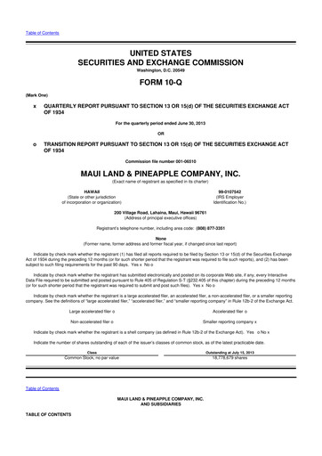 Vorschaubild Maui Land & Pineapple Company 10-Q Quartalsbericht 2013 