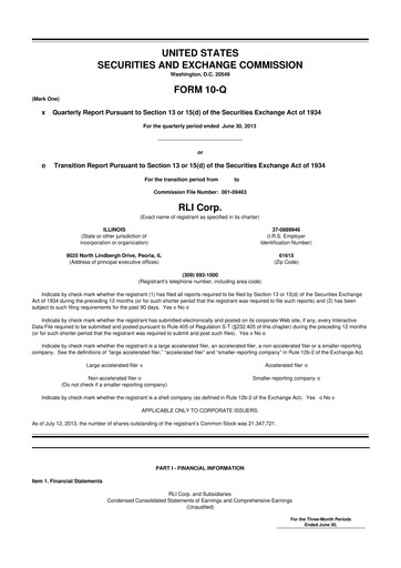 Thumbnail RLI Corp.
 10-Q Quarterly Report FY2013 