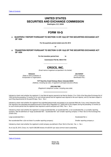 Miniature Crocs 10-Q Rapport trimestriel 2013 