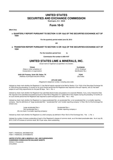 Thumbnail United States Lime & Minerals  10-Q Quarterly Report FY2013 