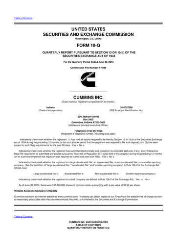 Thumbnail Cummins
 10-Q Quarterly Report FY2013 