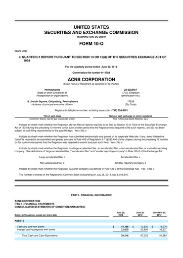 Thumbnail ACNB Corporation
 10-Q Quarterly Report FY2013 