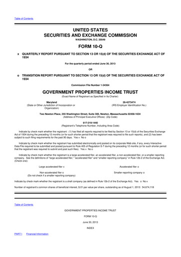 Vorschaubild Office Properties Income Trust 10-Q Quartalsbericht 2013 