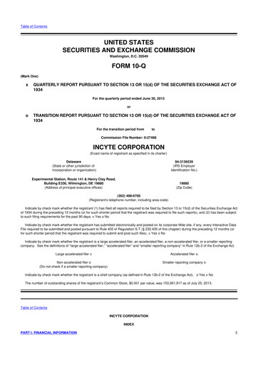 Thumbnail Incyte 10-Q Quarterly Report FY2013 