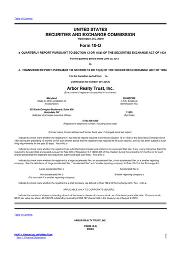 Vorschaubild Arbor Realty Trust
 10-Q Quartalsbericht 2013 