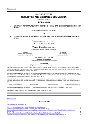 Thumbnail Texas Roadhouse
 10-Q Quarterly Report FY2013 