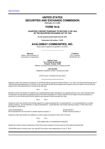 Miniature AvalonBay Communities 10-Q Rapport trimestriel 2013 