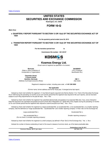 Thumbnail Kosmos Energy 10-Q Quarterly Report FY2013 