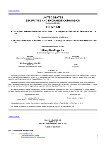 Miniature Hilltop Holdings 10-Q Rapport trimestriel 2013 