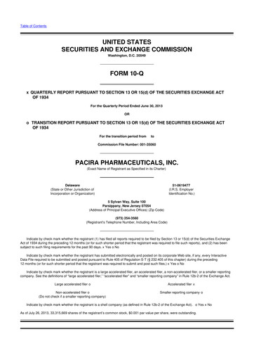 Miniature Pacira Biosciences
 10-Q Rapport trimestriel 2013 