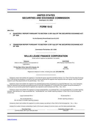 Thumbnail Willis Lease Finance Corporation 10-Q Quarterly Report FY2013 