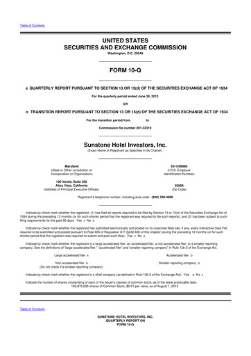 Thumbnail Sunstone Hotel Investors
 10-Q Quarterly Report FY2013 