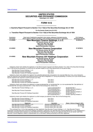 Thumbnail New Mountain Finance Corporation 10-Q Quarterly Report FY 