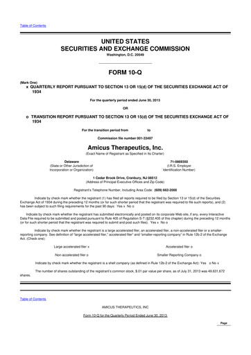 Vorschaubild Amicus Therapeutics
 10-Q Quartalsbericht 2013 