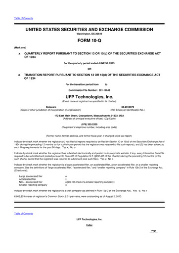 Thumbnail UFP Technologies
 10-Q Quarterly Report FY2013 