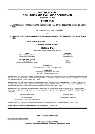 Thumbnail Matson 10-Q Quarterly Report FY2013 