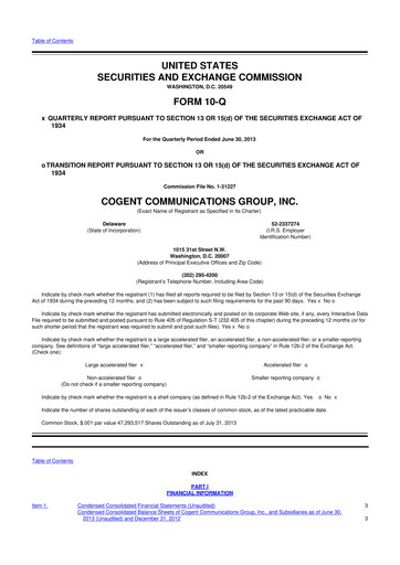 Thumbnail Cogent Communications
 10-Q Quarterly Report FY2013 