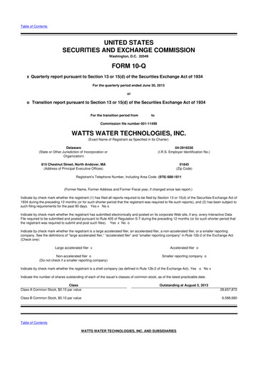 Miniature Watts Water Technologies
 10-Q Rapport trimestriel 2013 