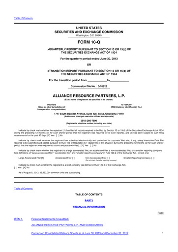 Vorschaubild Alliance Resource Partners 10-Q Quartalsbericht  