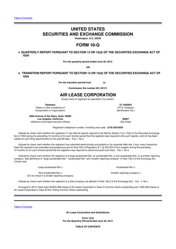 Thumbnail Air Lease Corporation
 10-Q Quarterly Report FY2013 