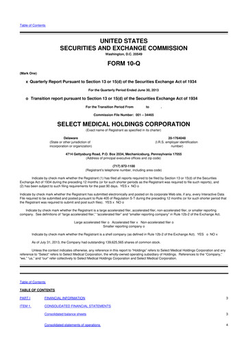 Thumbnail Select Medical Holdings 10-Q Quarterly Report FY2013 