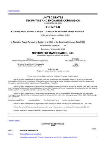 Thumbnail Northwest Bancshares
 10-Q Quarterly Report FY2013 