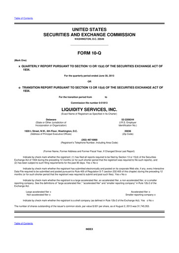 Miniature Liquidity Services
 10-Q Rapport trimestriel 2013 