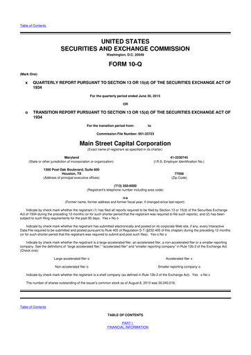 Thumbnail Main Street Capital
 10-Q Quarterly Report FY 