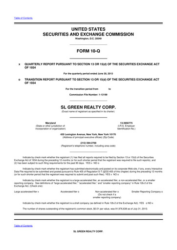 Thumbnail SL Green Realty
 10-Q Quarterly Report FY2013 