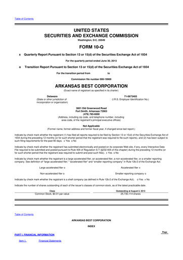Thumbnail ArcBest 10-Q Quarterly Report FY2013 