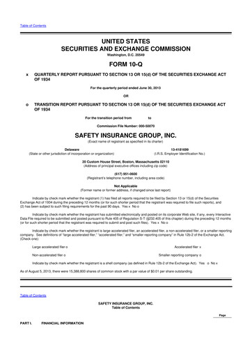 Miniature Safety Insurance
 10-Q Rapport trimestriel 2013 