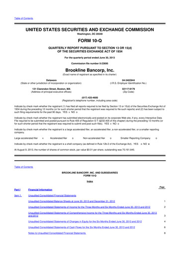 Thumbnail Brookline Bancorp 10-Q Quarterly Report FY2013 