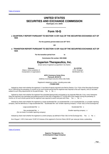 Thumbnail Esperion Therapeutics 10-Q Quarterly Report FY 