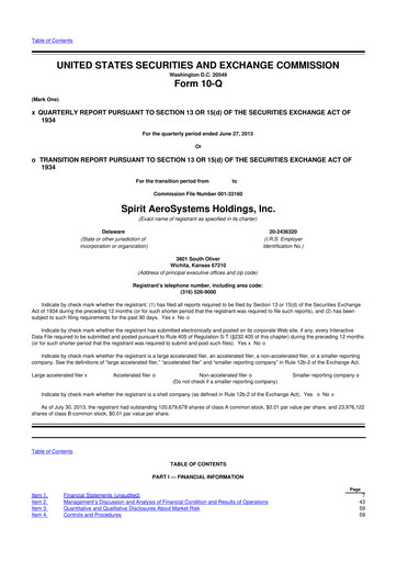Miniature Spirit AeroSystems 10-Q Rapport trimestriel 2013 