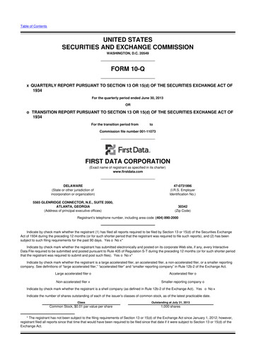 Thumbnail First Data Corporation 10-Q Quarterly Report FY 