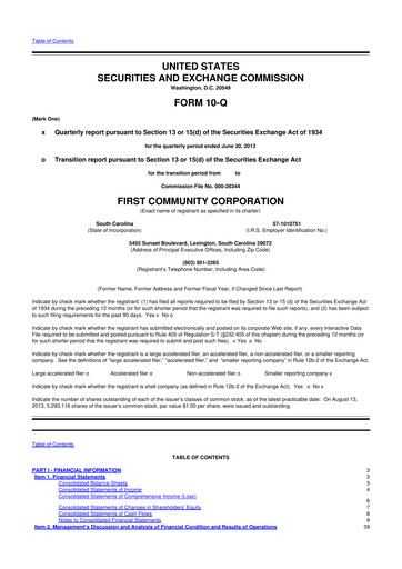 Thumbnail First Community Corporation 10-Q Quarterly Report FY2013 