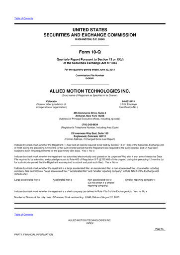 Thumbnail Allient 10-Q Quarterly Report FY2013 