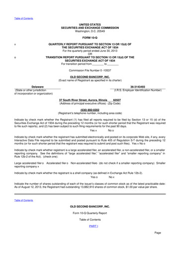 Thumbnail Old Second Bancorp 10-Q Quarterly Report FY2013 