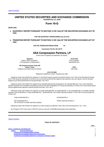 Thumbnail USA Compression Partners
 10-Q Quarterly Report FY2013 