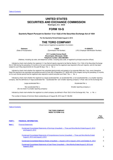 Thumbnail The Toro Company
 10-Q Quarterly Report FY2013 
