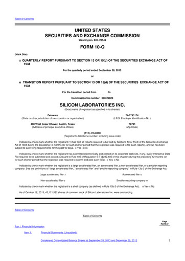 Thumbnail Silicon Labs
 10-Q Quarterly Report FY2013 