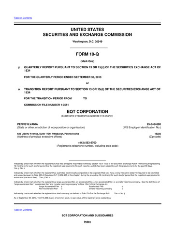 Vorschaubild EQT Corporation
 10-Q Quartalsbericht 2013 