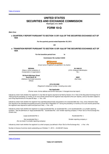 Thumbnail 1st Source
 10-Q Quarterly Report FY2013 