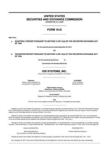 Thumbnail OSI Systems
 10-Q Quarterly Report FY2014 