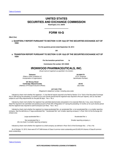 Thumbnail Ironwood Pharmaceuticals
 10-Q Quarterly Report FY2013 