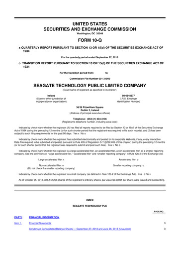 Thumbnail Seagate Technology 10-Q Quarterly Report FY2014 