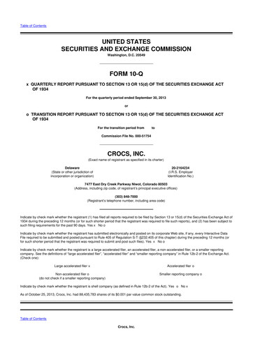 Miniature Crocs 10-Q Rapport trimestriel 2013 