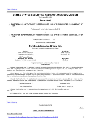 Thumbnail Penske Automotive Group 10-Q Quarterly Report FY2013 